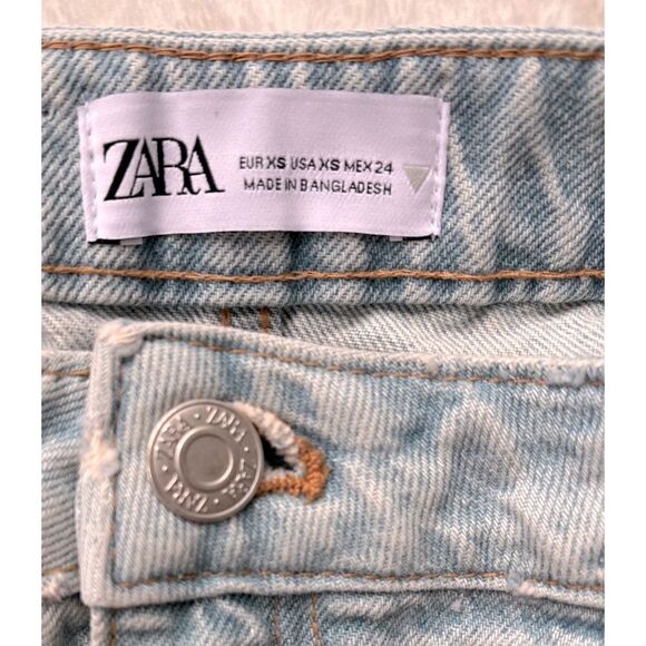 NWT Zara Light Wash Raw Released Hem Mini Skirt Effect Denim Cropped Top, XS - Picture 13 of 15